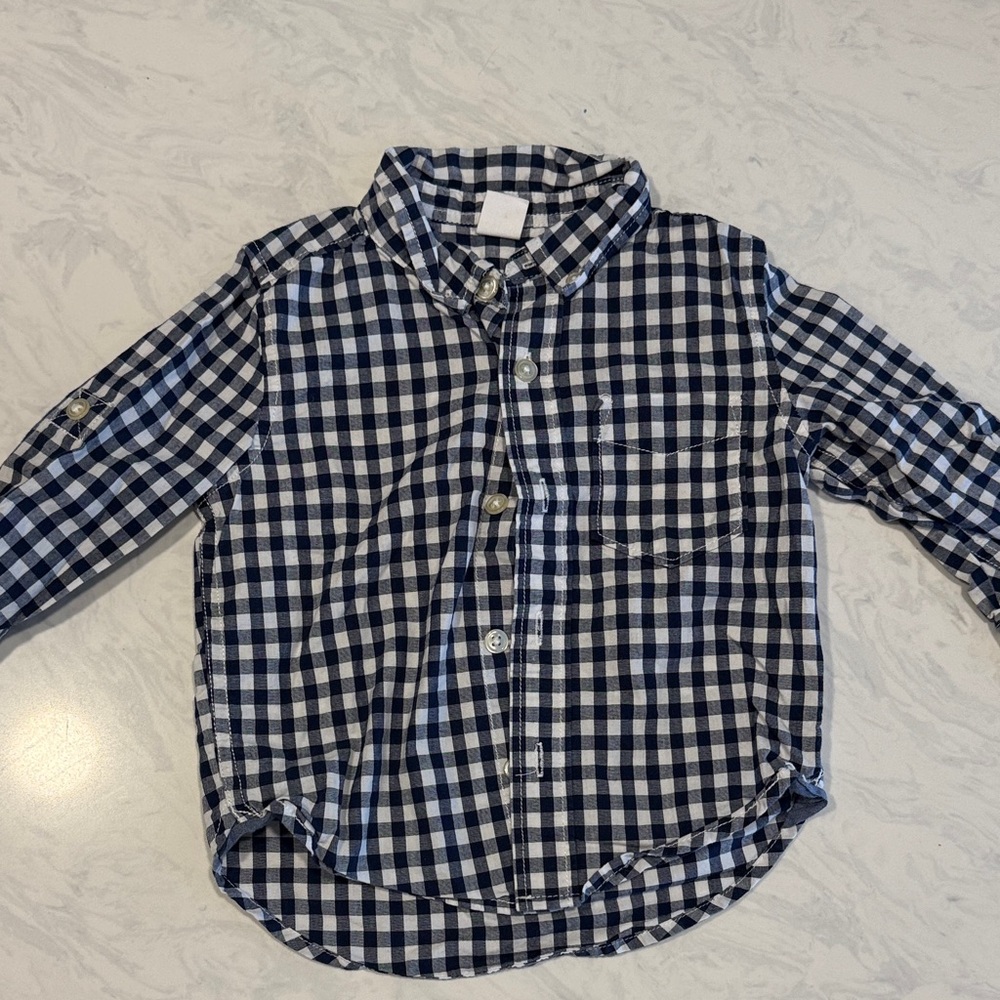 GAP Boys' Navy & White Gingham Button-Down Shirt
